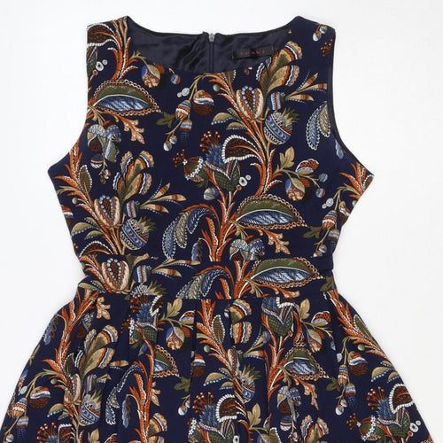 Lenka Women Blue Paisley Size 10 One Shoulder Tiered Mini Dress