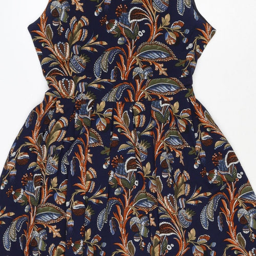 Lenka Women Blue Paisley Size 10 One Shoulder Tiered Mini Dress
