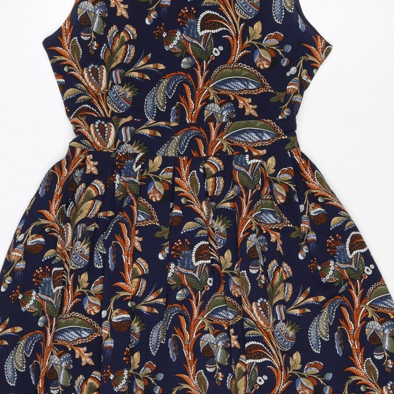 Lenka Women Blue Paisley Size 10 One Shoulder Tiered Mini Dress