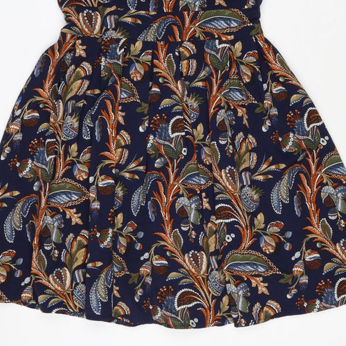 Lenka Women Blue Paisley Size 10 One Shoulder Tiered Mini Dress