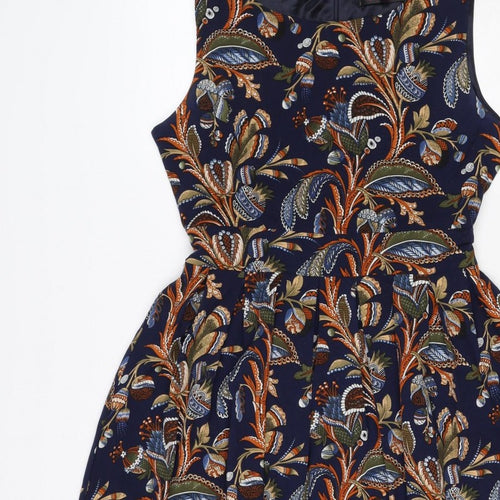 Lenka Women Blue Paisley Size 10 One Shoulder Tiered Mini Dress