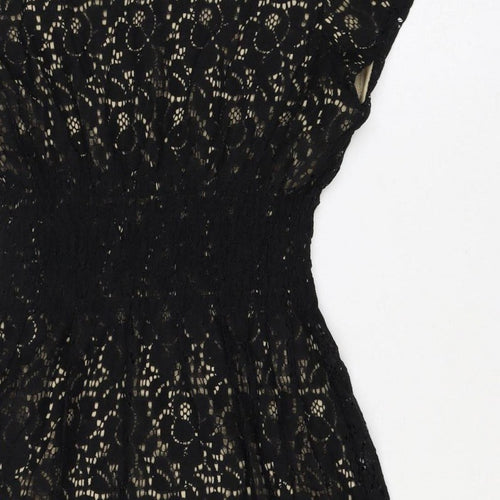 Pinky Women Black S Lace Fit & Flare Sleeveless Party Dress