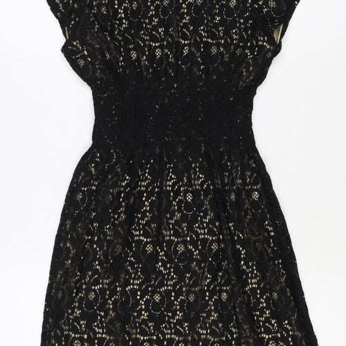 Pinky Women Black S Lace Fit & Flare Sleeveless Party Dress