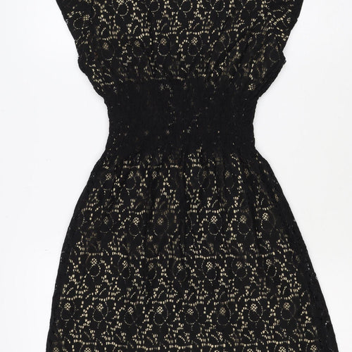 Pinky Women Black S Lace Fit & Flare Sleeveless Party Dress