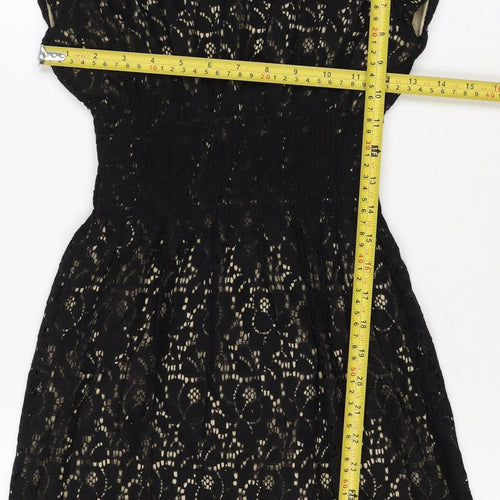 Pinky Women Black S Lace Fit & Flare Sleeveless Party Dress