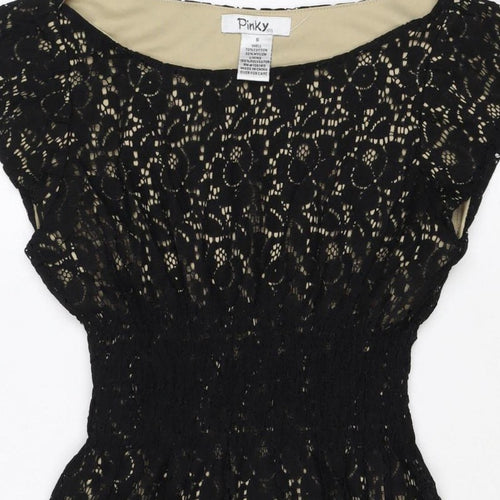 Pinky Women Black S Lace Fit & Flare Sleeveless Party Dress