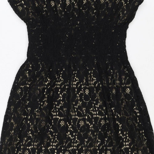 Pinky Women Black S Lace Fit & Flare Sleeveless Party Dress