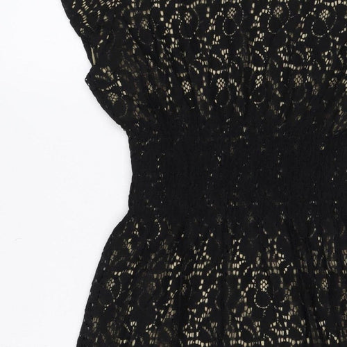 Pinky Women Black S Lace Fit & Flare Sleeveless Party Dress