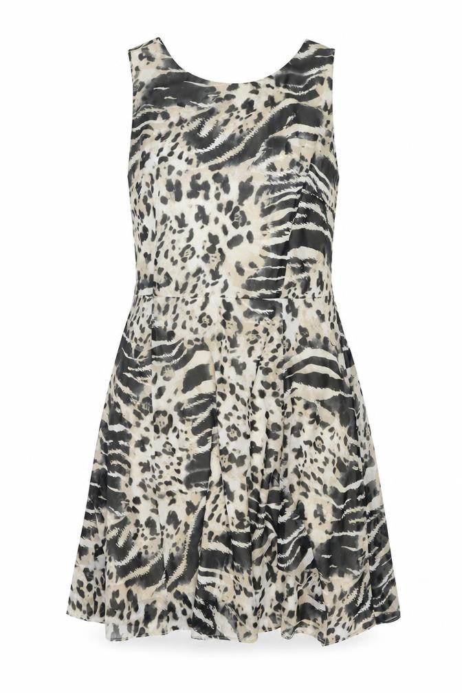 Wallis Women Beige Animal Print Size 16 Sleeveless Knee Length Shift Dress