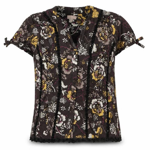 Soon Women’s Brown Floral Cotton Button-Up Tunic Top UK 12 Beaded