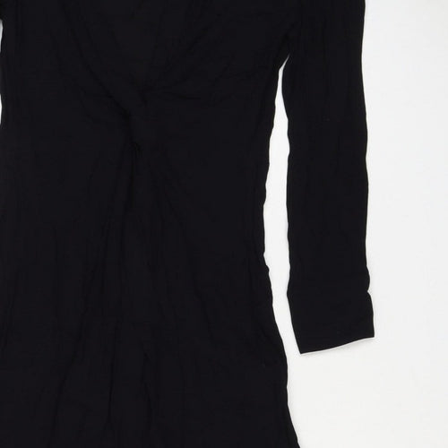 Massimo Dutti Women Black S Ruched Long Sleeve Shift Dress