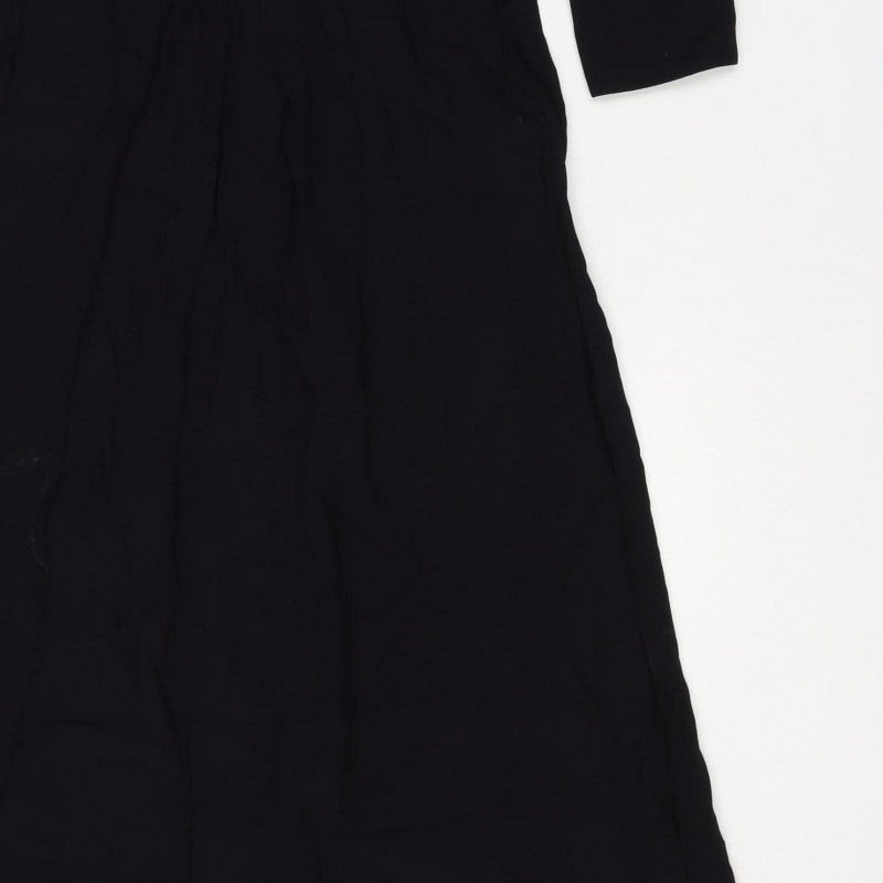 Massimo Dutti Women Black S Ruched Long Sleeve Shift Dress