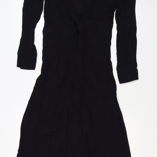 Massimo Dutti Women Black S Ruched Long Sleeve Shift Dress