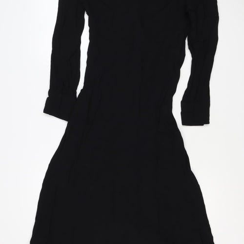 Massimo Dutti Women Black S Ruched Long Sleeve Shift Dress