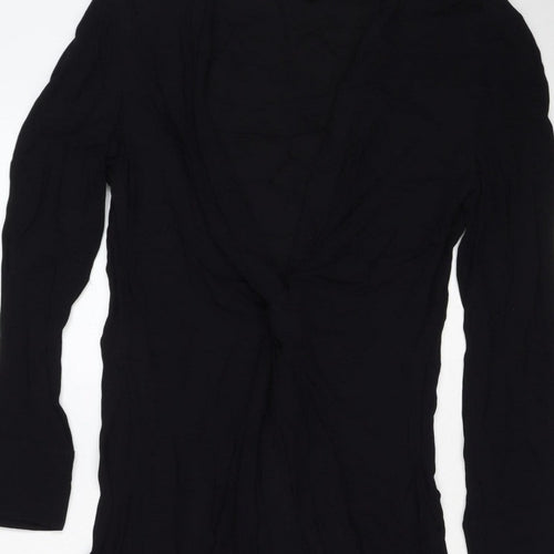 Massimo Dutti Women Black S Ruched Long Sleeve Shift Dress