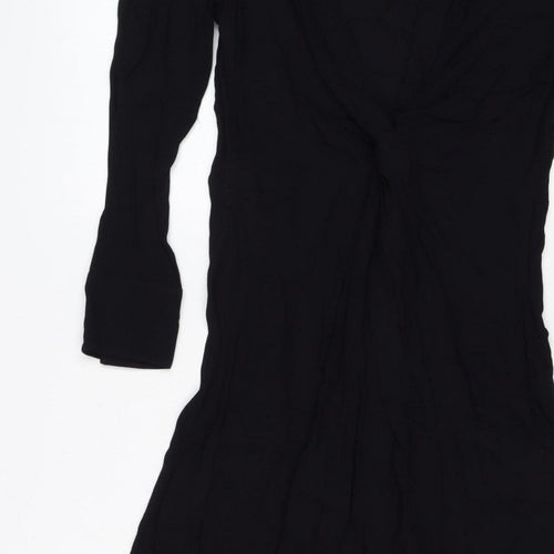 Massimo Dutti Women Black S Ruched Long Sleeve Shift Dress