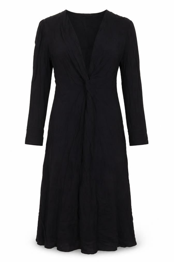 Massimo Dutti Women Black S Ruched Long Sleeve Shift Dress