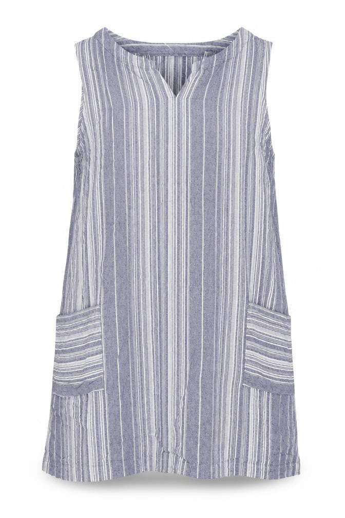 Roman Women Blue Stripe V-Neck Linen Blend Tunic Blouse Size 18
