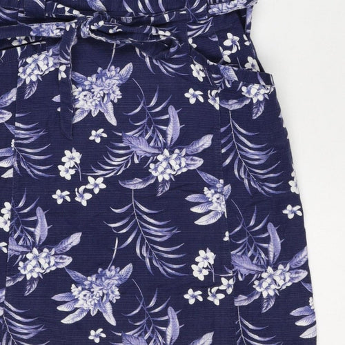 Oasis Women’s Blue Floral Midi Fit & Flare Tie Waist Dress UK 12
