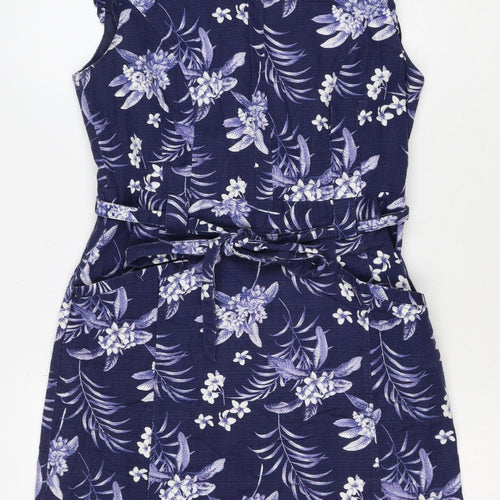 Oasis Women’s Blue Floral Midi Fit & Flare Tie Waist Dress UK 12