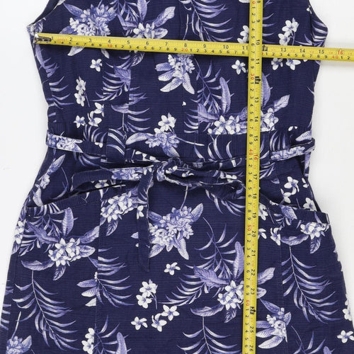 Oasis Women’s Blue Floral Midi Fit & Flare Tie Waist Dress UK 12