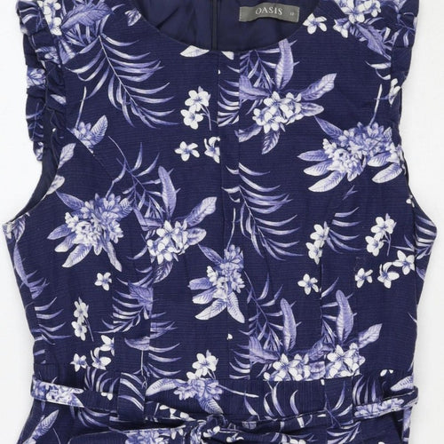 Oasis Women’s Blue Floral Midi Fit & Flare Tie Waist Dress UK 12