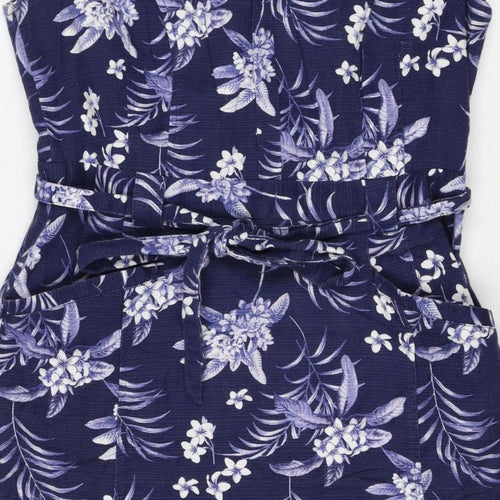 Oasis Women’s Blue Floral Midi Fit & Flare Tie Waist Dress UK 12