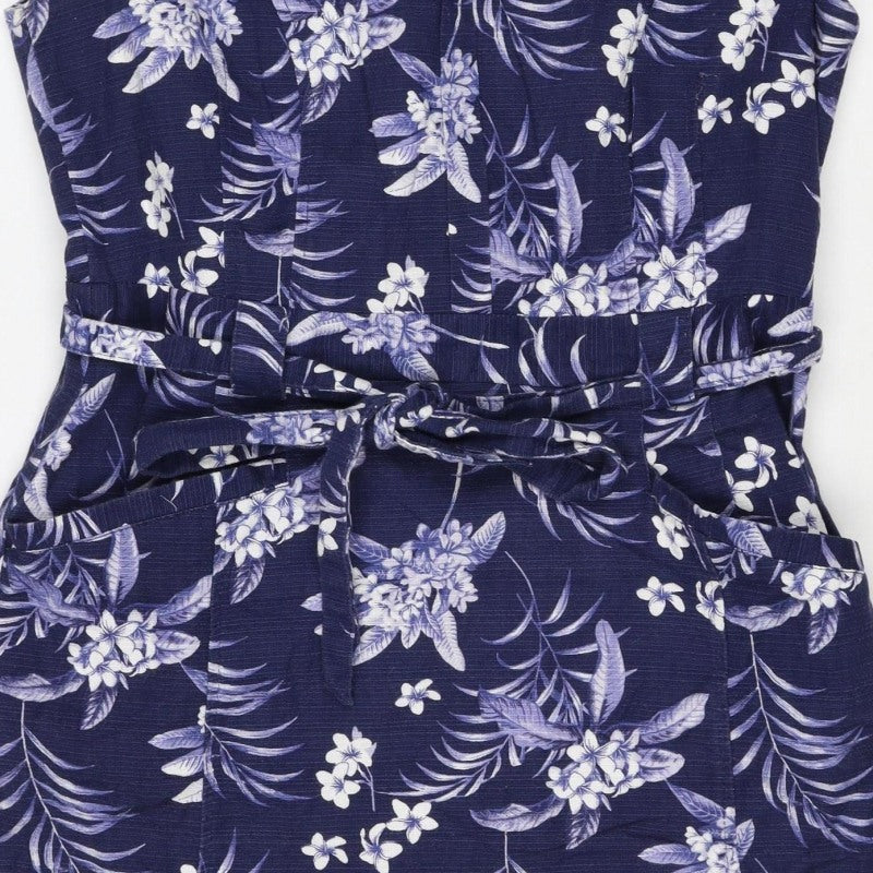 Oasis Women’s Blue Floral Midi Fit & Flare Tie Waist Dress UK 12