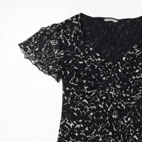 Marks & Spencer Women Black White UK 12 Floral Wrap Flutter Sleeve Blouse