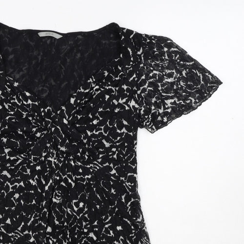 Marks & Spencer Women Black White UK 12 Floral Wrap Flutter Sleeve Blouse