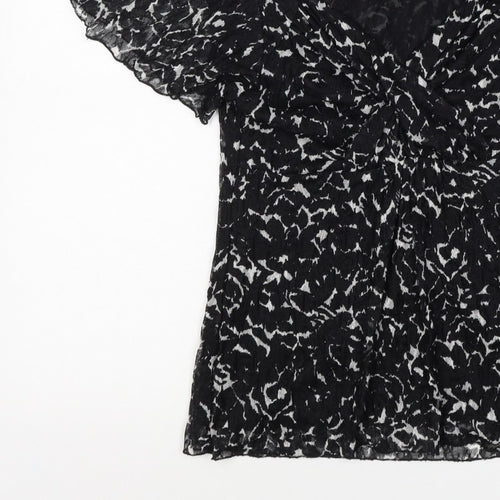 Marks & Spencer Women Black White UK 12 Floral Wrap Flutter Sleeve Blouse