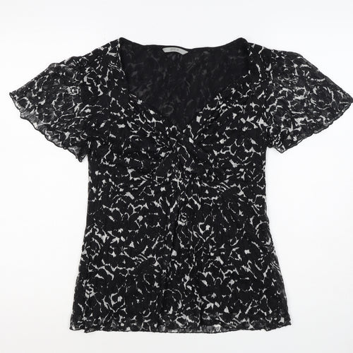 Marks & Spencer Women Black White UK 12 Floral Wrap Flutter Sleeve Blouse