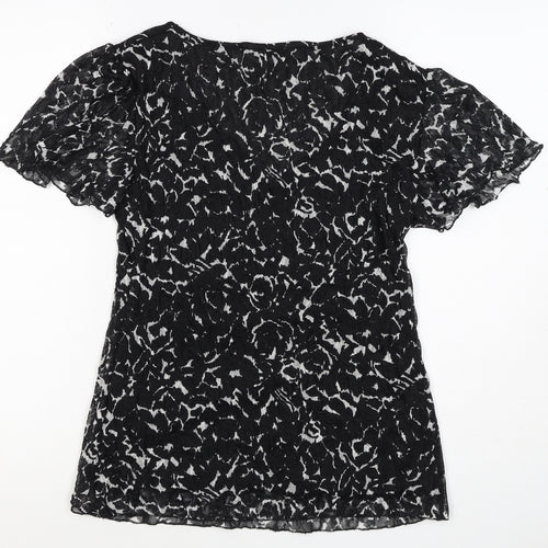 Marks & Spencer Women Black White UK 12 Floral Wrap Flutter Sleeve Blouse
