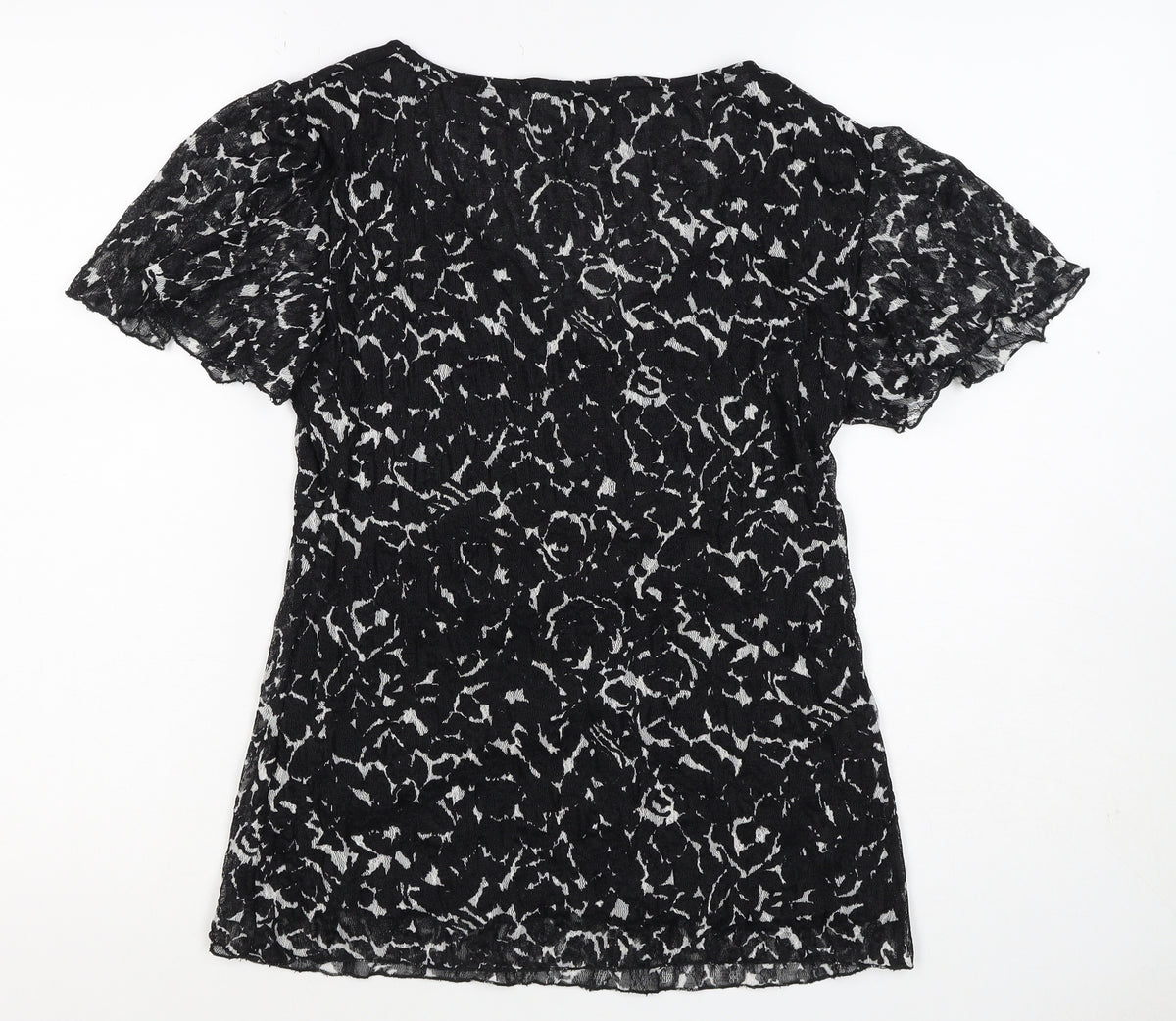 Marks & Spencer Women Black White UK 12 Floral Wrap Flutter Sleeve Blouse