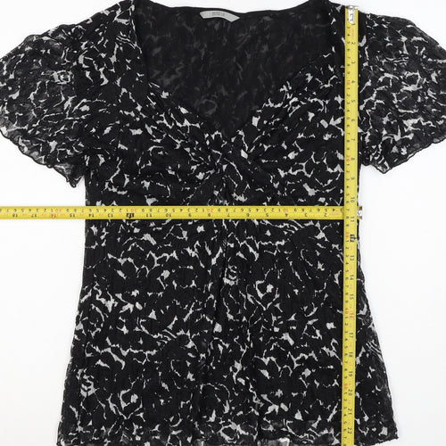 Marks & Spencer Women Black White UK 12 Floral Wrap Flutter Sleeve Blouse
