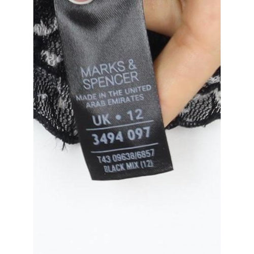 Marks & Spencer Women Black White UK 12 Floral Wrap Flutter Sleeve Blouse