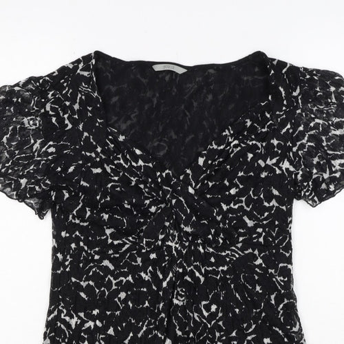 Marks & Spencer Women Black White UK 12 Floral Wrap Flutter Sleeve Blouse