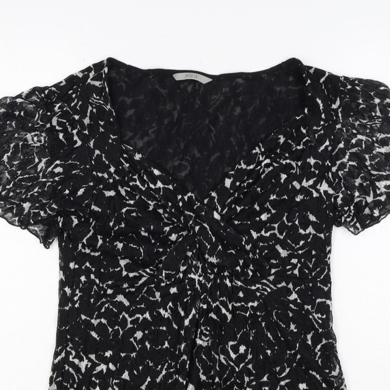 Marks & Spencer Women Black White UK 12 Floral Wrap Flutter Sleeve Blouse