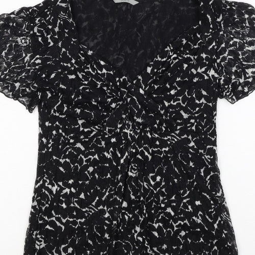 Marks & Spencer Women Black White UK 12 Floral Wrap Flutter Sleeve Blouse