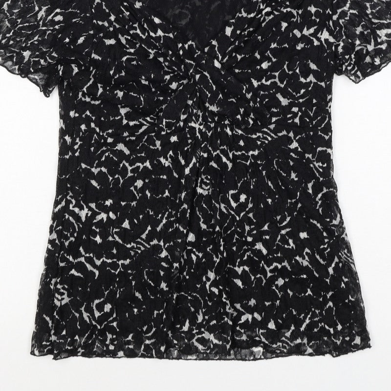 Marks & Spencer Women Black White UK 12 Floral Wrap Flutter Sleeve Blouse