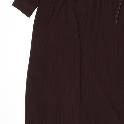 Zara Women Brown M Midi Pleated Belted Shirt Dress Long Sleeve