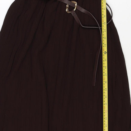 Zara Women Brown M Midi Pleated Belted Shirt Dress Long Sleeve