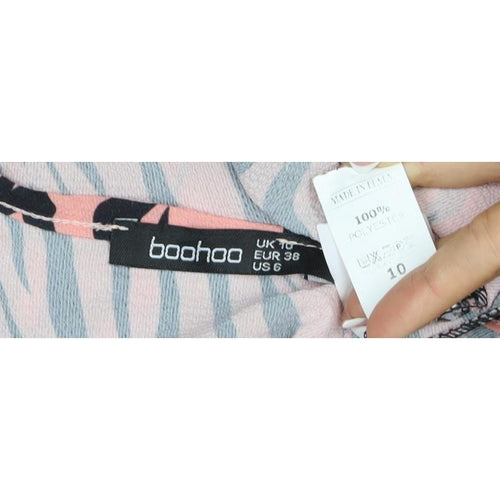 Boohoo Women’s Pink Zebra Print Cropped V-Neck Ruffle Blouse UK 10