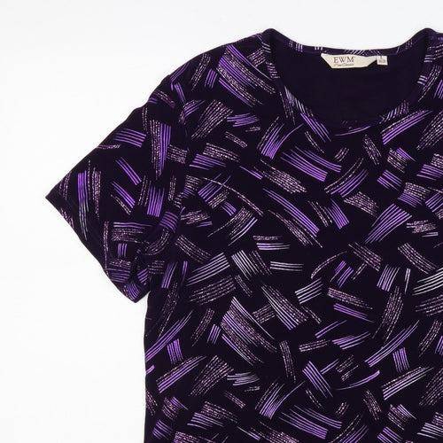 EWM Women's Black Purple Geometric Flutter Sleeve Blouse UK 20