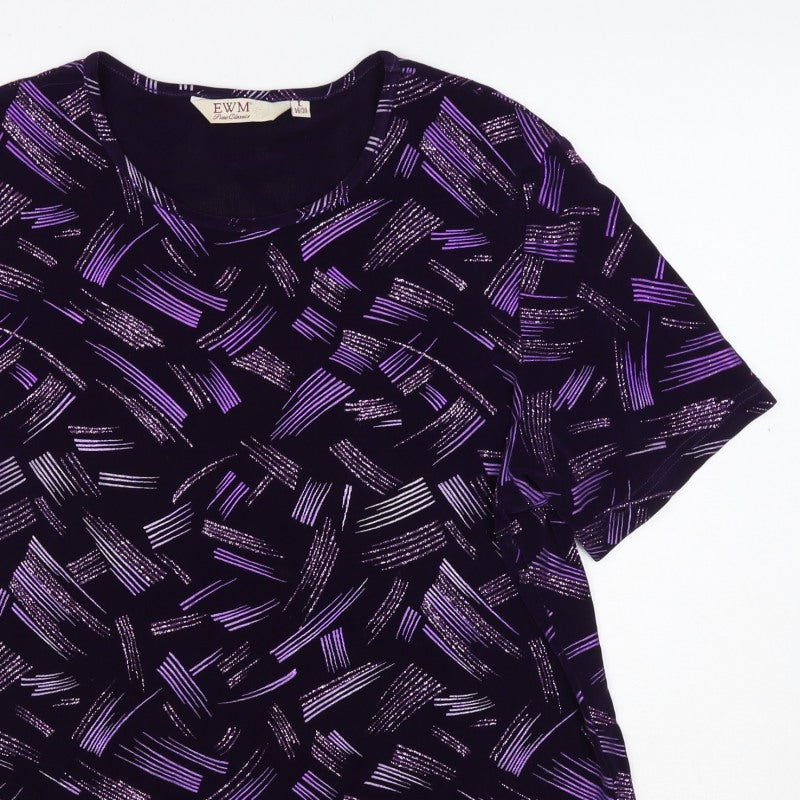 EWM Women's Black Purple Geometric Flutter Sleeve Blouse UK 20
