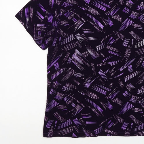 EWM Women's Black Purple Geometric Flutter Sleeve Blouse UK 20