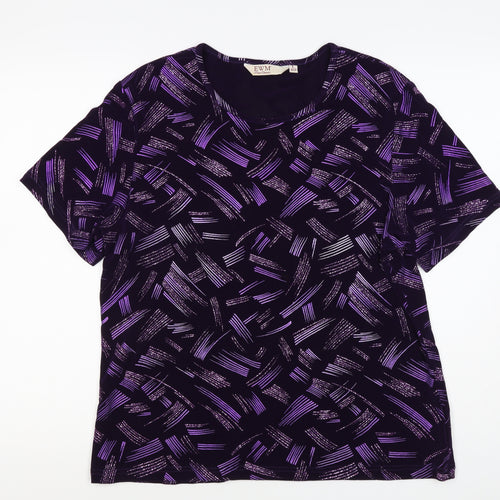 EWM Women's Black Purple Geometric Flutter Sleeve Blouse UK 20