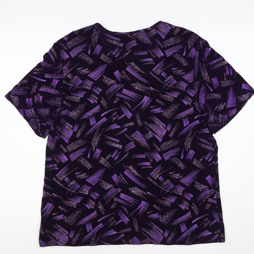 EWM Women's Black Purple Geometric Flutter Sleeve Blouse UK 20
