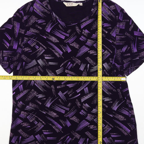 EWM Women's Black Purple Geometric Flutter Sleeve Blouse UK 20