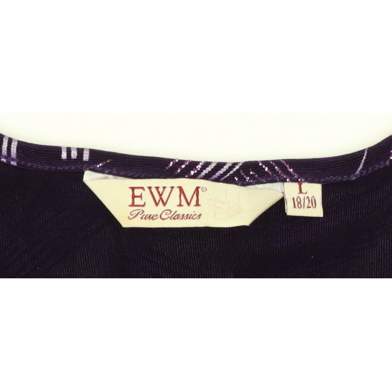 EWM Women's Black Purple Geometric Flutter Sleeve Blouse UK 20